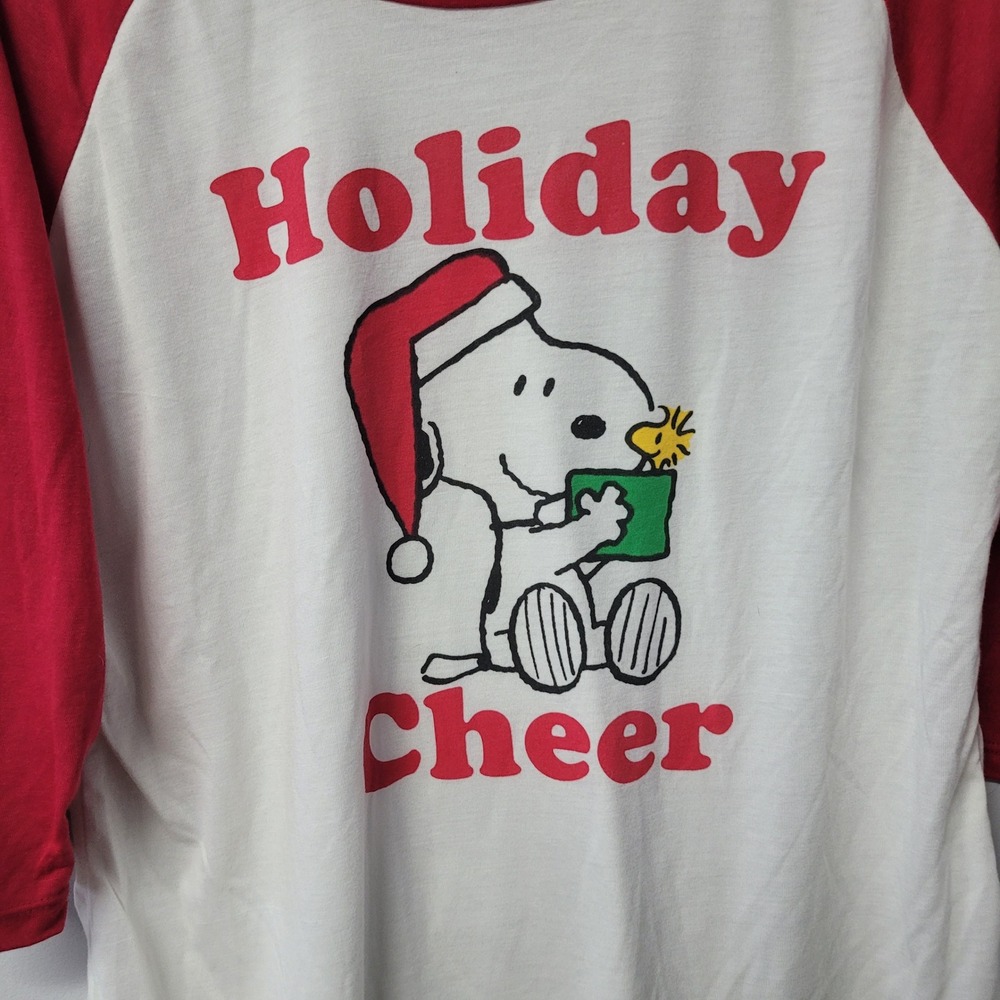 Peanuts Snoopy Holiday Cheer Raglan Shirt Womens‎ Large Red White Christmas Top - Picture 4 of 7
